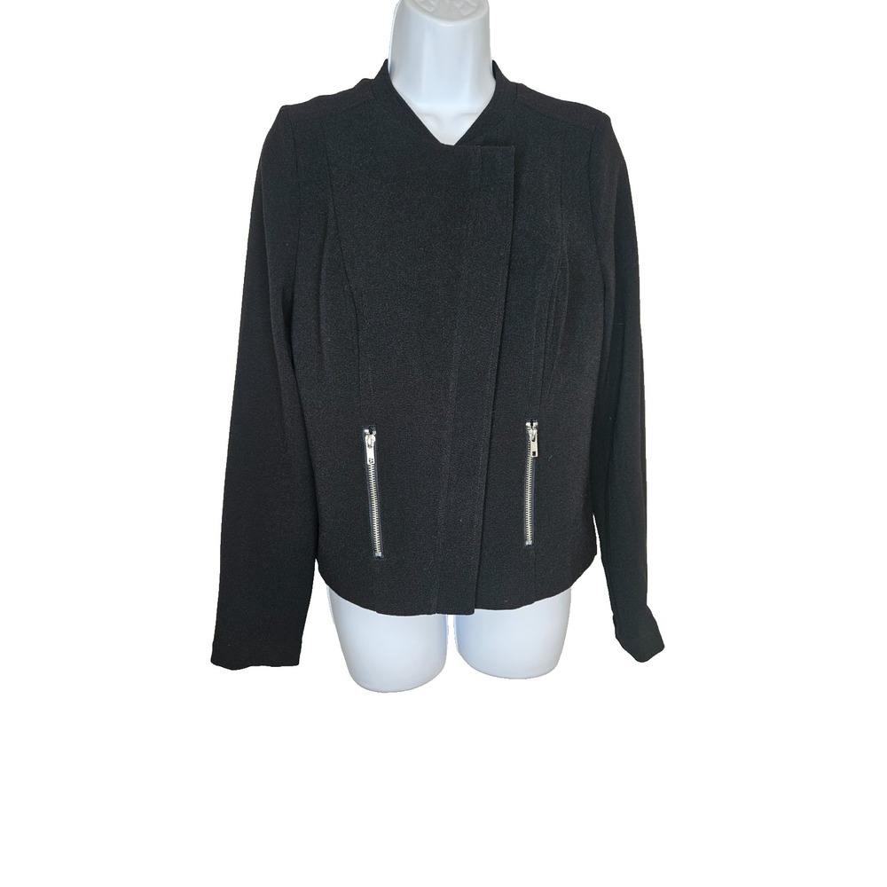 Bar III‎ Black Moto Jacket Women's M Asymmetrical Zip Textured Stretch Lined
